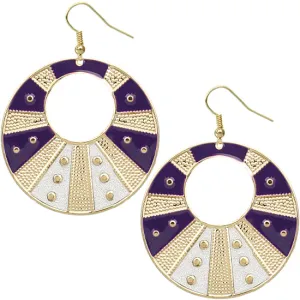 Purple Round Studded Glitter Earrings