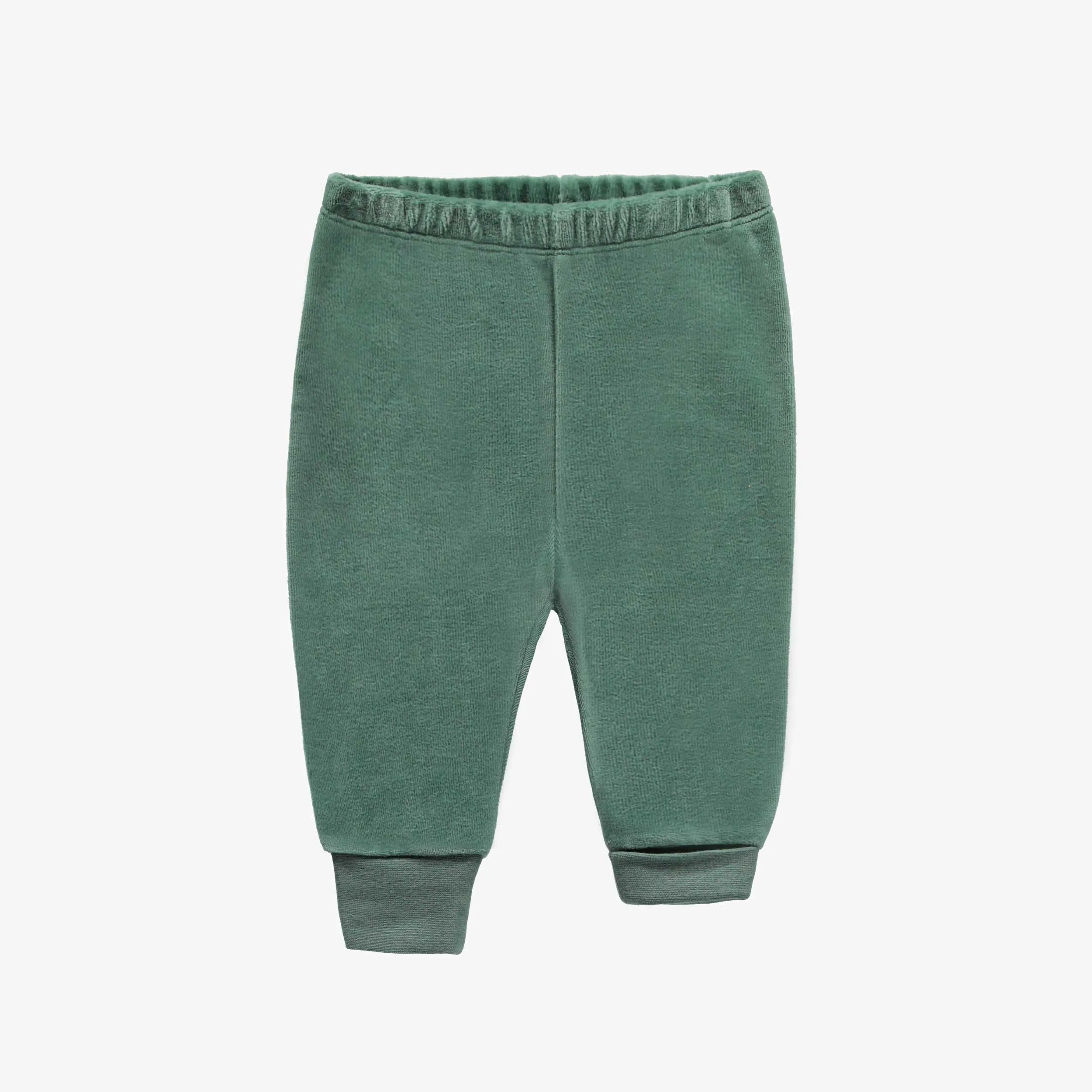 Pyjama des fêtes deux pièces vert forêt en velours, bébé || Forest green two piece holiday pajama in velvet, baby