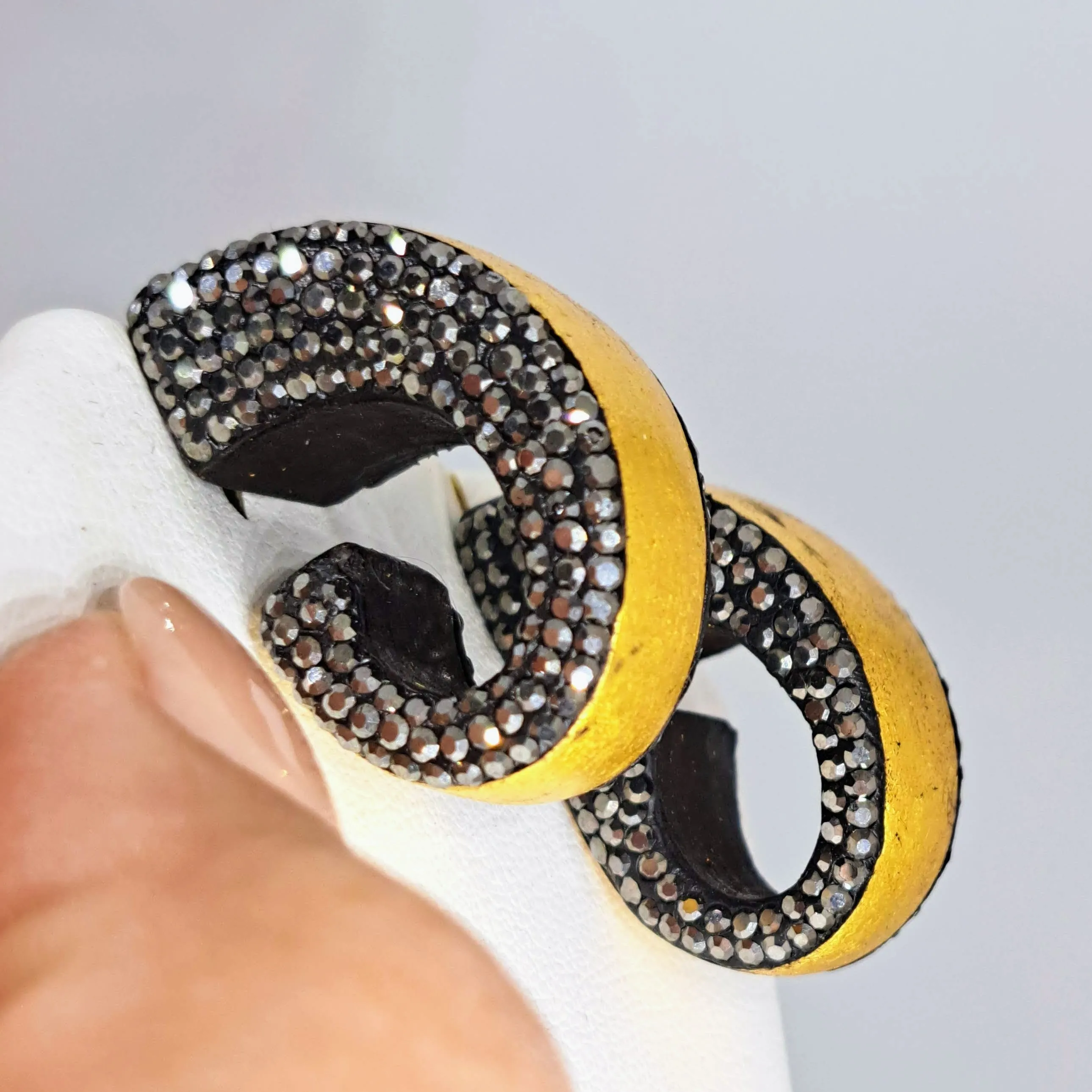 "Sparkle & Shine" 1.25" Earrings - Ebony, 24K Gold Leaf, Swarovski Pave', Sterling Posts