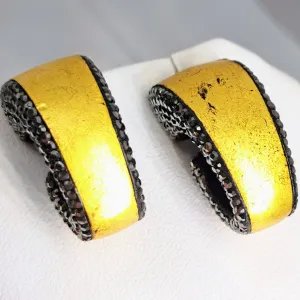 "Sparkle & Shine" 1.25" Earrings - Ebony, 24K Gold Leaf, Swarovski Pave', Sterling Posts