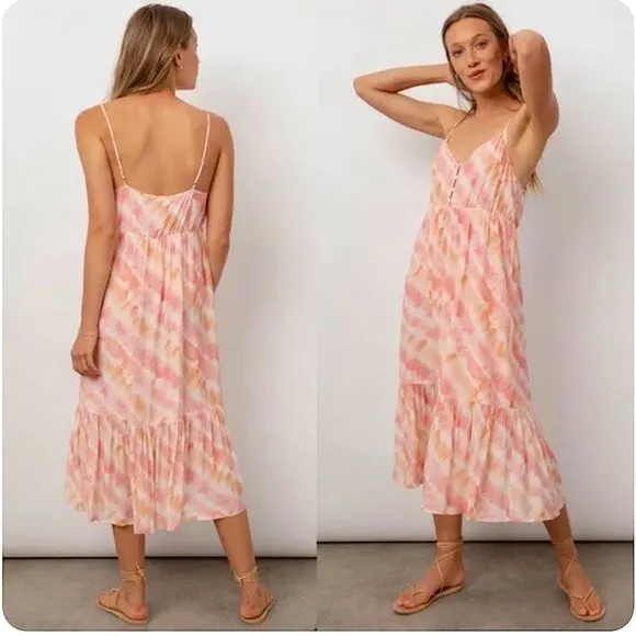 RAILS DELILAH SUNSET TIE DYE Dress Sun Summer Long Tiered Strappy Boho Revolve