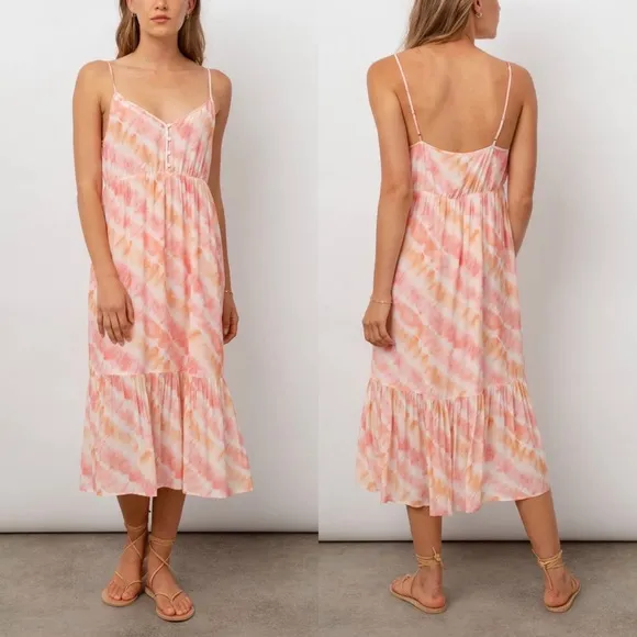 RAILS DELILAH SUNSET TIE DYE Dress Sun Summer Long Tiered Strappy Boho Revolve