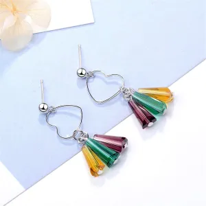 Rainbow Crystal & Silver-Plated Open Heart Drop Earrings