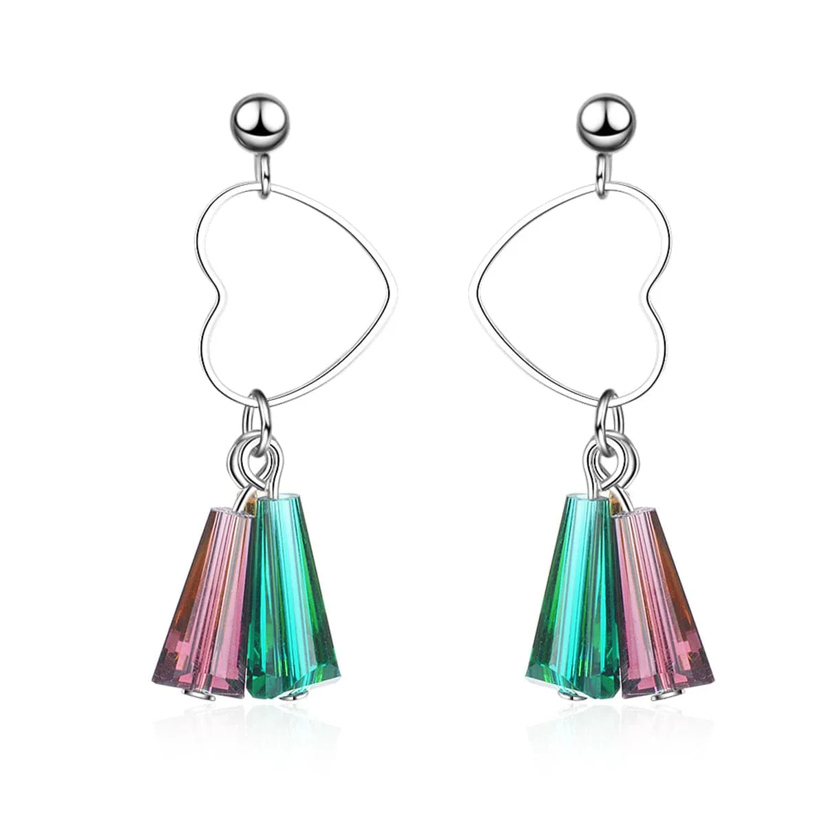 Rainbow Crystal & Silver-Plated Open Heart Drop Earrings