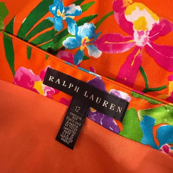 Ralph Lauren Black Label Short Skirt Womens 12 Orange Floral Tropical Print