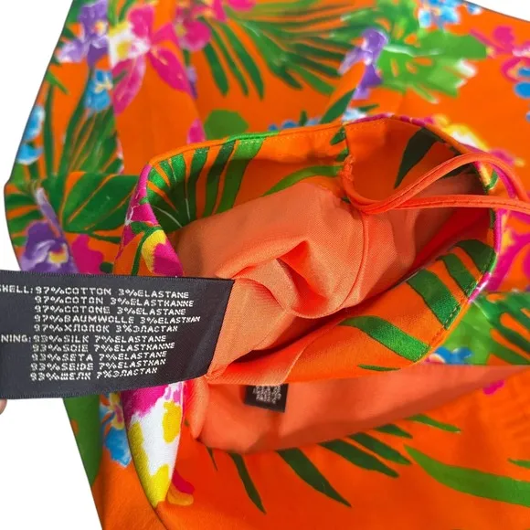 Ralph Lauren Black Label Short Skirt Womens 12 Orange Floral Tropical Print