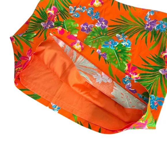 Ralph Lauren Black Label Short Skirt Womens 12 Orange Floral Tropical Print