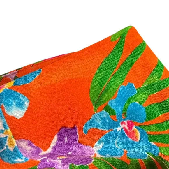 Ralph Lauren Black Label Short Skirt Womens 12 Orange Floral Tropical Print