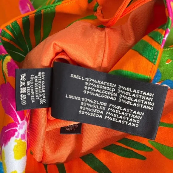 Ralph Lauren Black Label Short Skirt Womens 12 Orange Floral Tropical Print