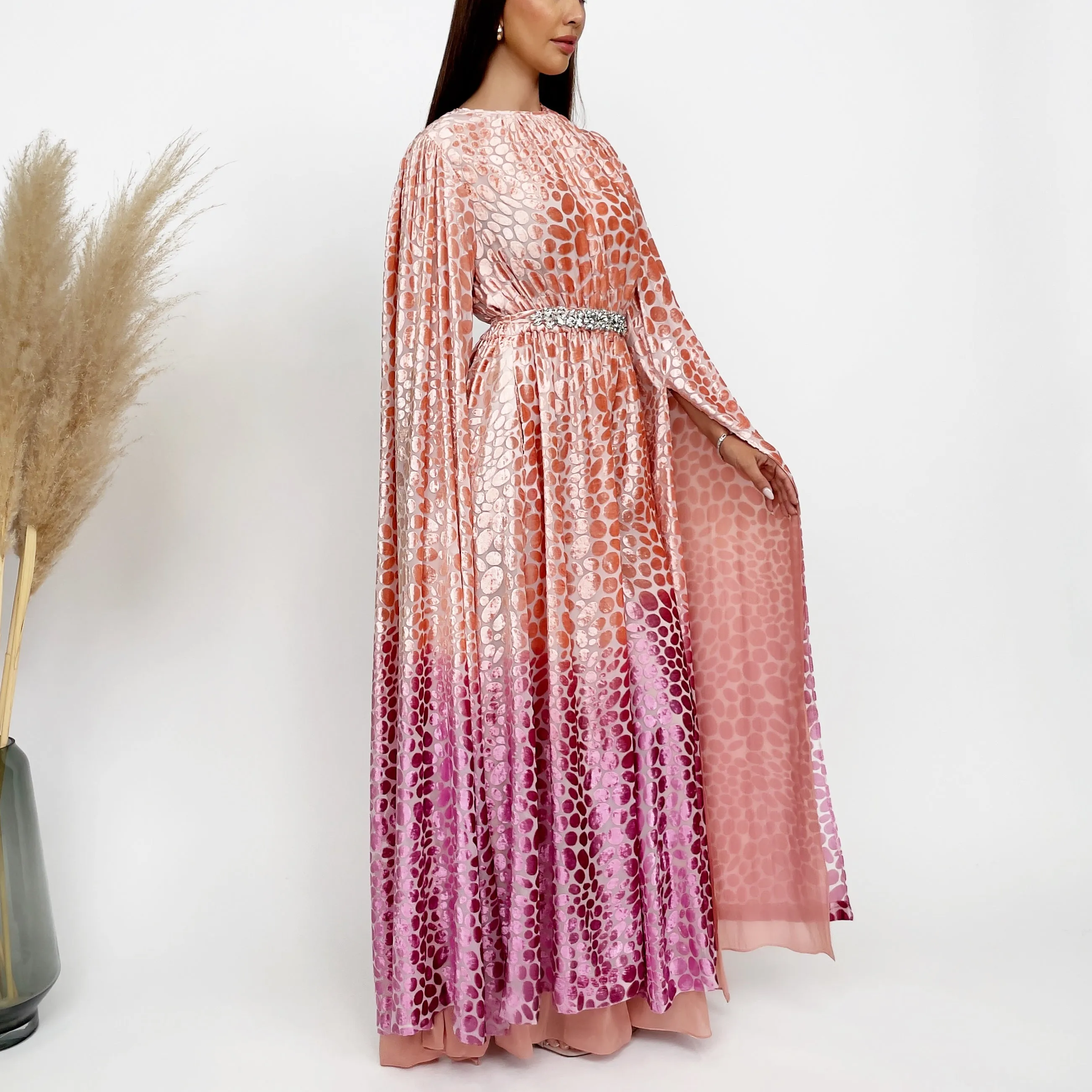 RAM24 OMBRÉ  PEACH PINK DEVORÉ JUMPSUIT
