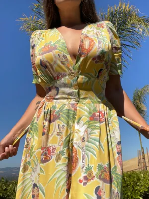 Rare 1940s Hawaiiana Tie Waist Dress