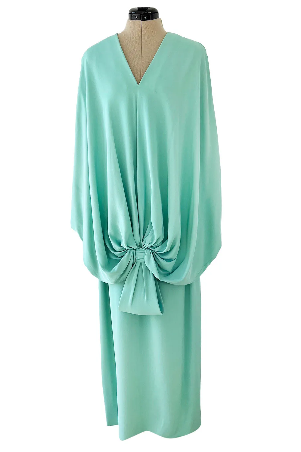 Rare 1978 Pierre Cardin Haute Couture Pale Mint Turquoise Silk Avante Garde Sack Dress