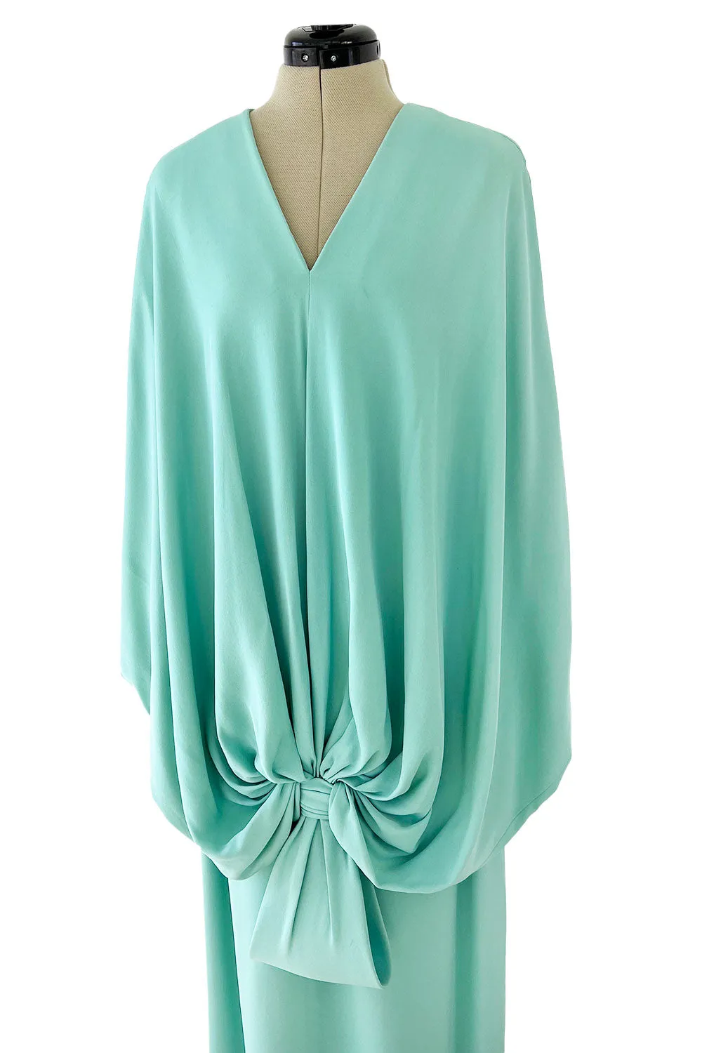 Rare 1978 Pierre Cardin Haute Couture Pale Mint Turquoise Silk Avante Garde Sack Dress