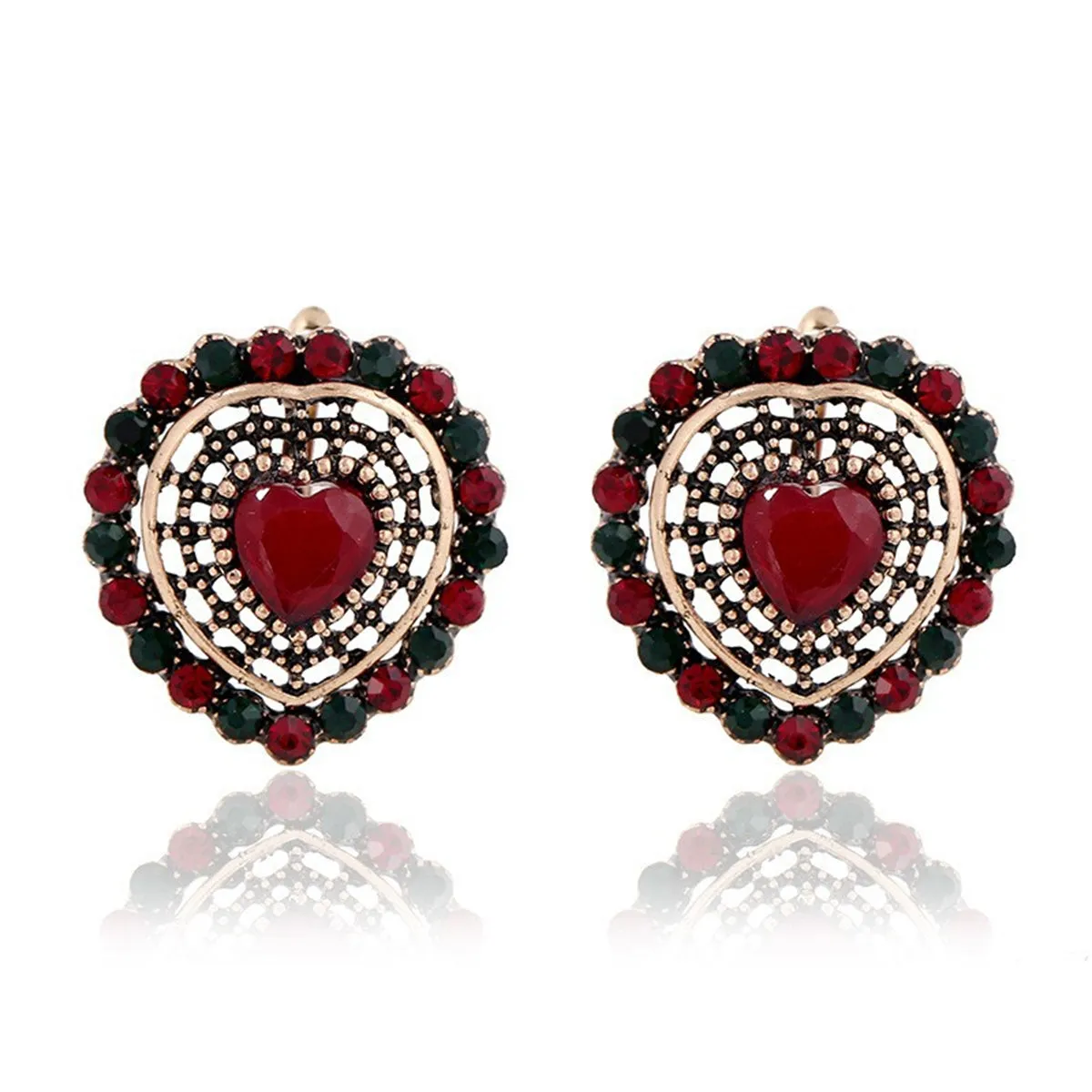 Red Crystal & Cubic Zirconia Heart Huggie Earrings