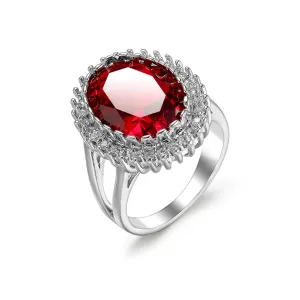 Red Cubic Zirconia & Crystal Burst Halo Oval Ring