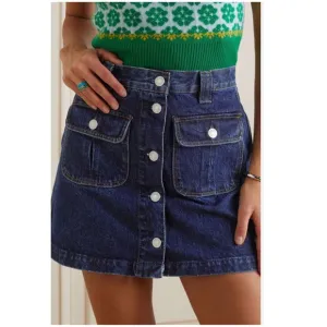 •RE/DONE• 70s Button Front Denim Mini Skirt in Heritage Rinse Wash Size XS