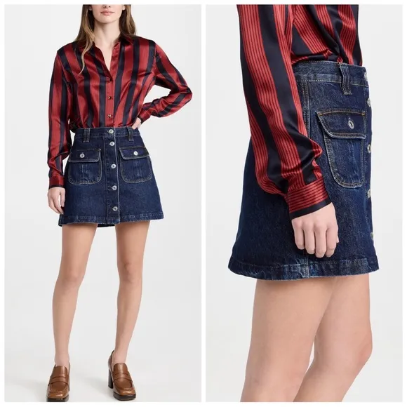 •RE/DONE• 70s Button Front Denim Mini Skirt in Heritage Rinse Wash Size XS
