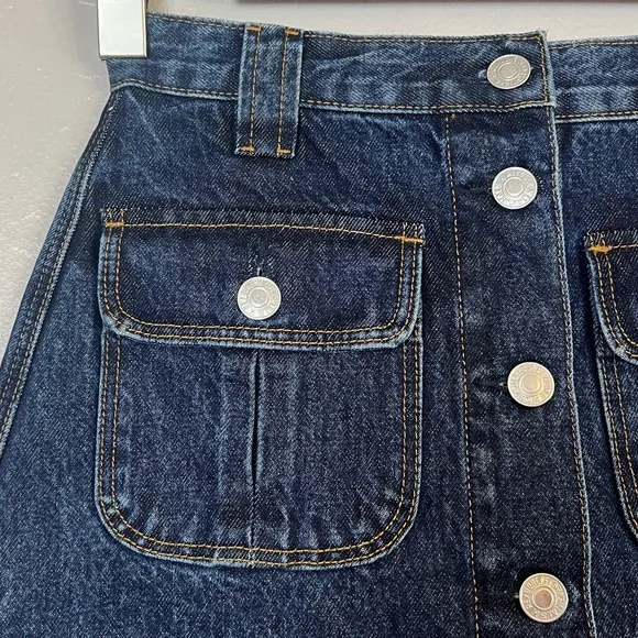 •RE/DONE• 70s Button Front Denim Mini Skirt in Heritage Rinse Wash Size XS