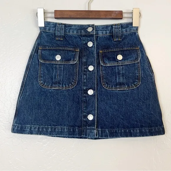 •RE/DONE• 70s Button Front Denim Mini Skirt in Heritage Rinse Wash Size XS