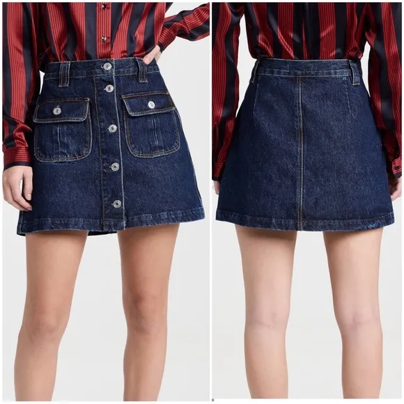 •RE/DONE• 70s Button Front Denim Mini Skirt in Heritage Rinse Wash Size XS