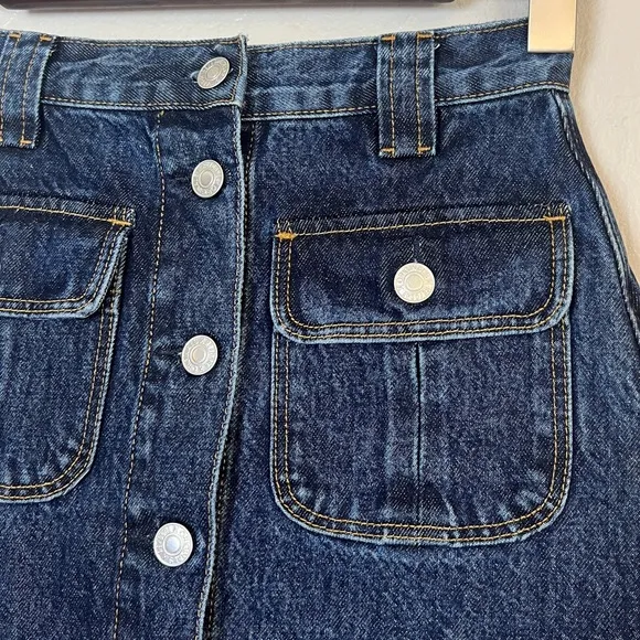 •RE/DONE• 70s Button Front Denim Mini Skirt in Heritage Rinse Wash Size XS
