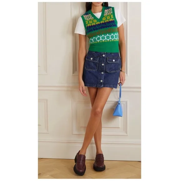 •RE/DONE• 70s Button Front Denim Mini Skirt in Heritage Rinse Wash Size XS