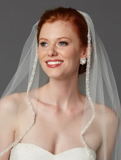 Rhinestone Edge Fingertip Veil Pearls, Beads & Crystals - Ivory