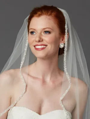 Rhinestone Edge Fingertip Veil Pearls, Beads & Crystals - Ivory