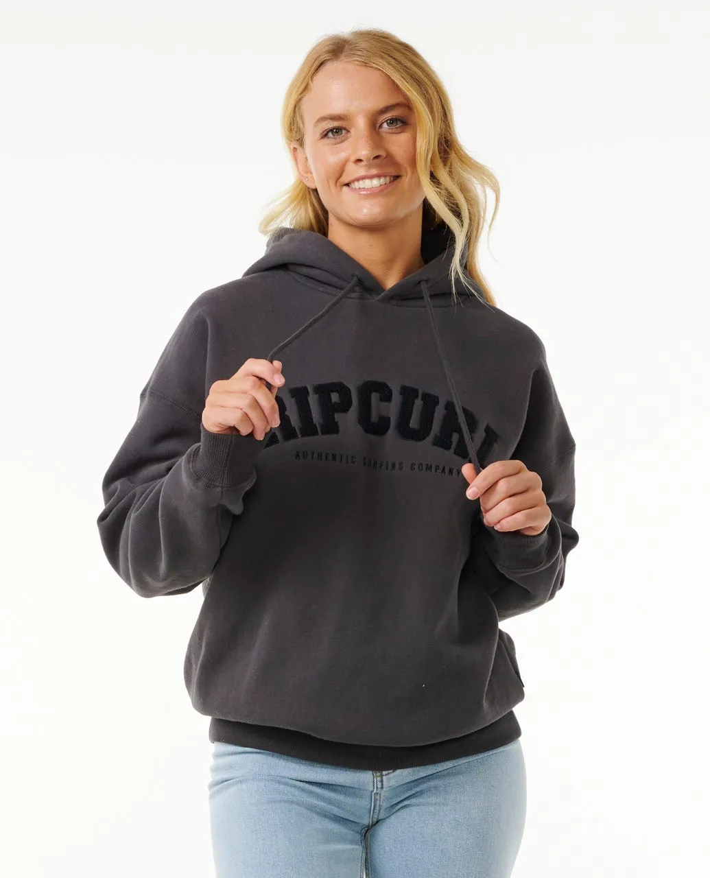 RIP CURL VARSITY HOODIE - WASHED BLACK/BLACK