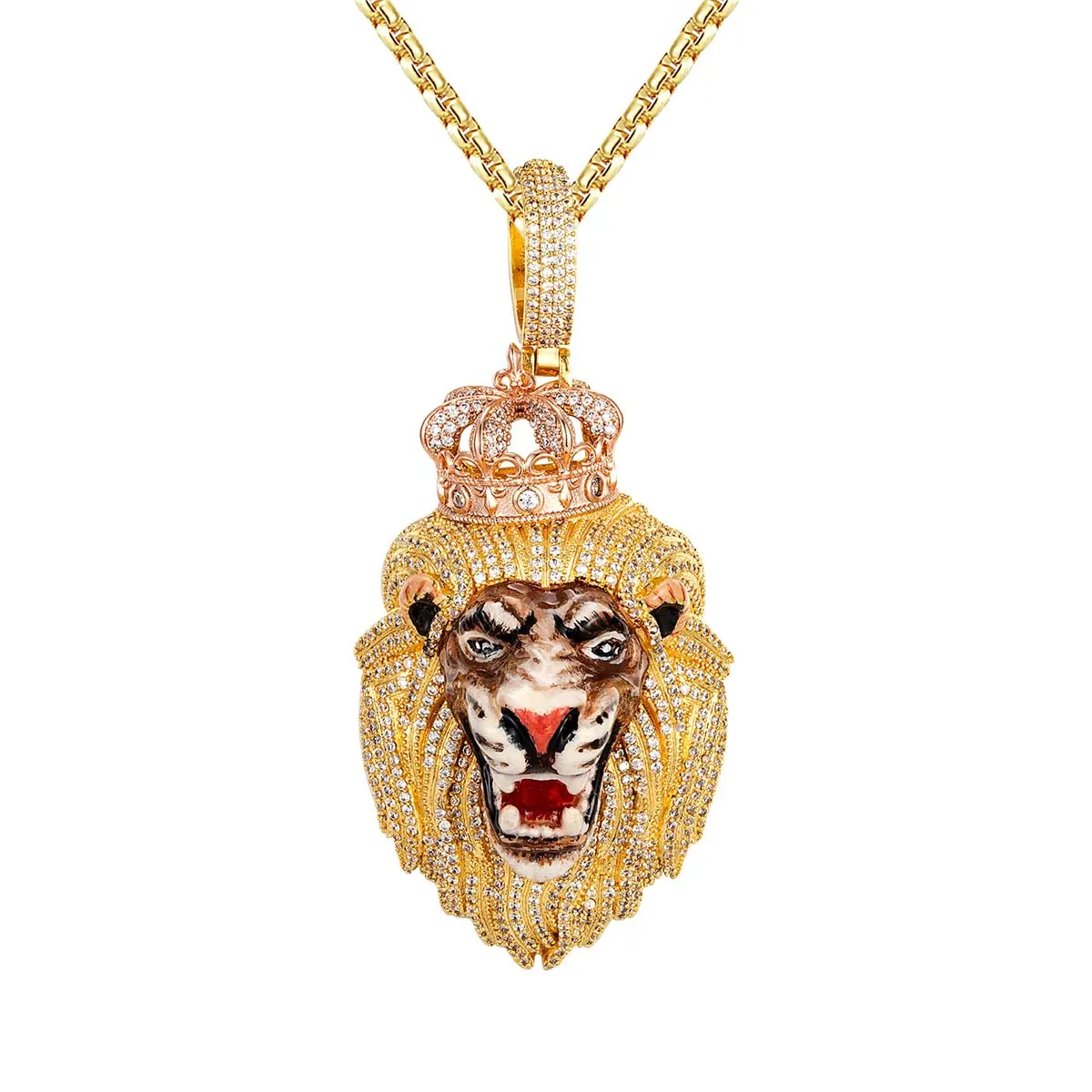 Roaring Lion 3D Crown Yellow Tone Custom Hip Hop Pendant