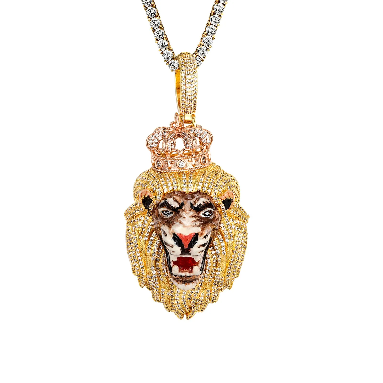Roaring Lion 3D Crown Yellow Tone Custom Hip Hop Pendant
