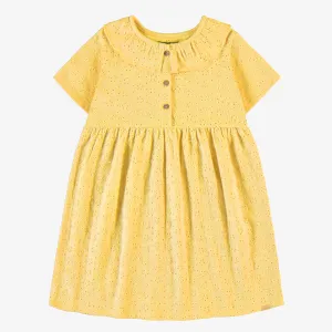 Robe jaune en broderie anglaise à fleurs ajourées en jersey extensible, enfant  || Yellow dress in broderie anglaise with openwork flowers in stretch jersey, child