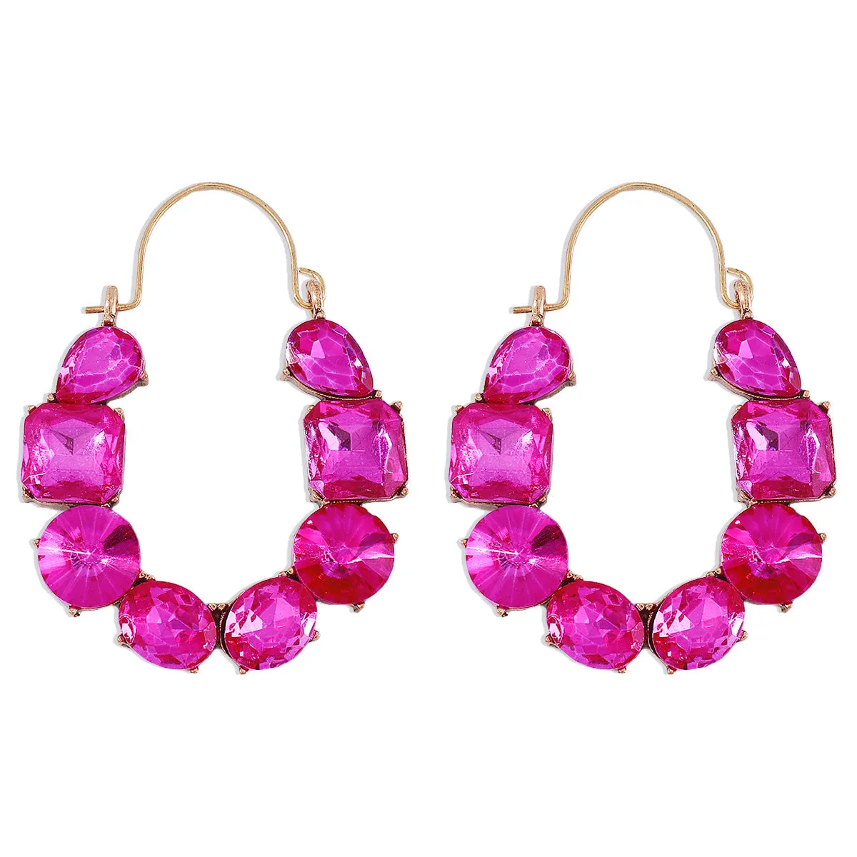 Rose Crystal & 18K Gold-Plated Geo Cluster Drop Earrings