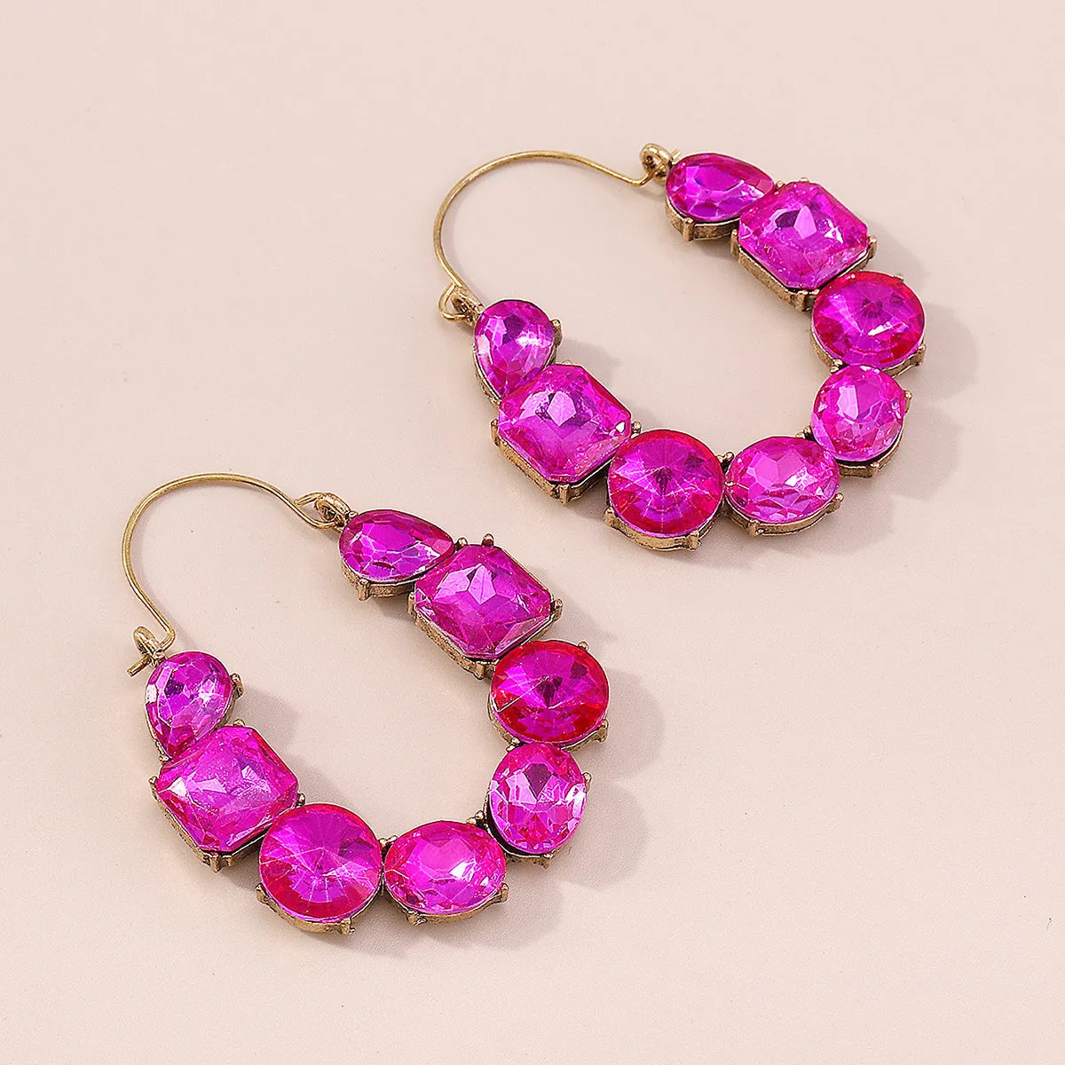 Rose Crystal & 18K Gold-Plated Geo Cluster Drop Earrings