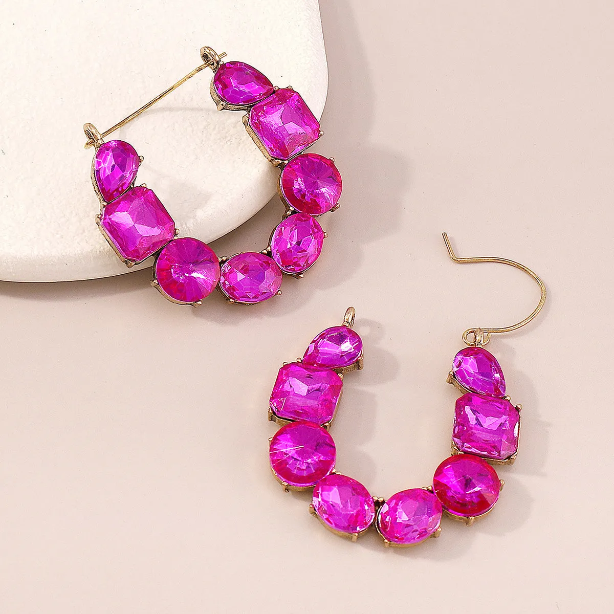 Rose Crystal & 18K Gold-Plated Geo Cluster Drop Earrings