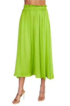 Satin Ruffle Elastic Waist Maxi Skirt
