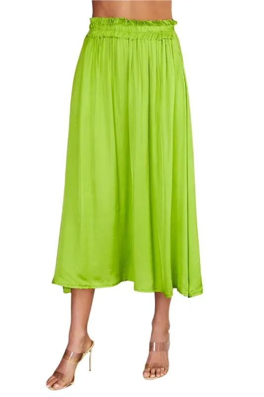 Satin Ruffle Elastic Waist Maxi Skirt