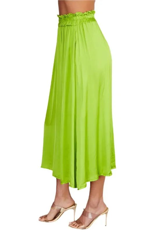 Satin Ruffle Elastic Waist Maxi Skirt