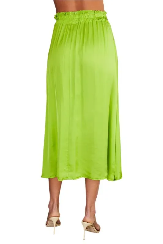 Satin Ruffle Elastic Waist Maxi Skirt