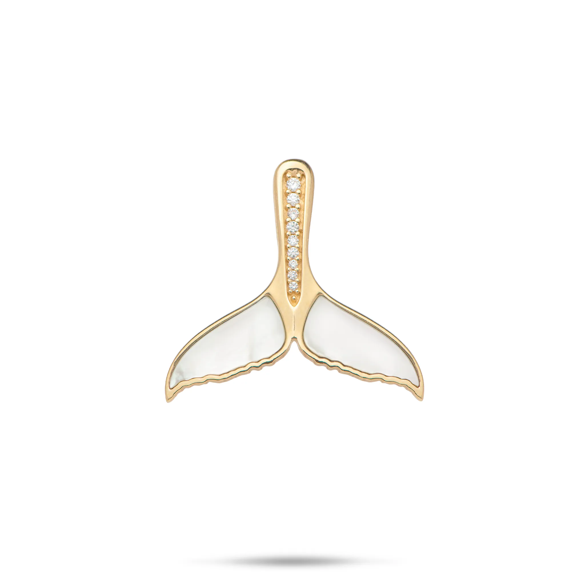 Sealife Whale Tail Mother of Pearl Pendant in Gold with Diamonds - 22mm