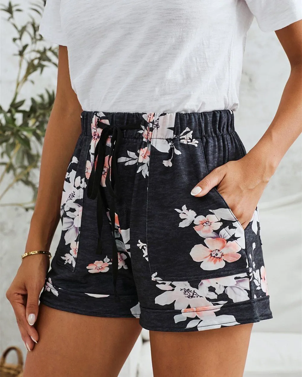 Secret Garden Tropical Print Tie-Front Shorts