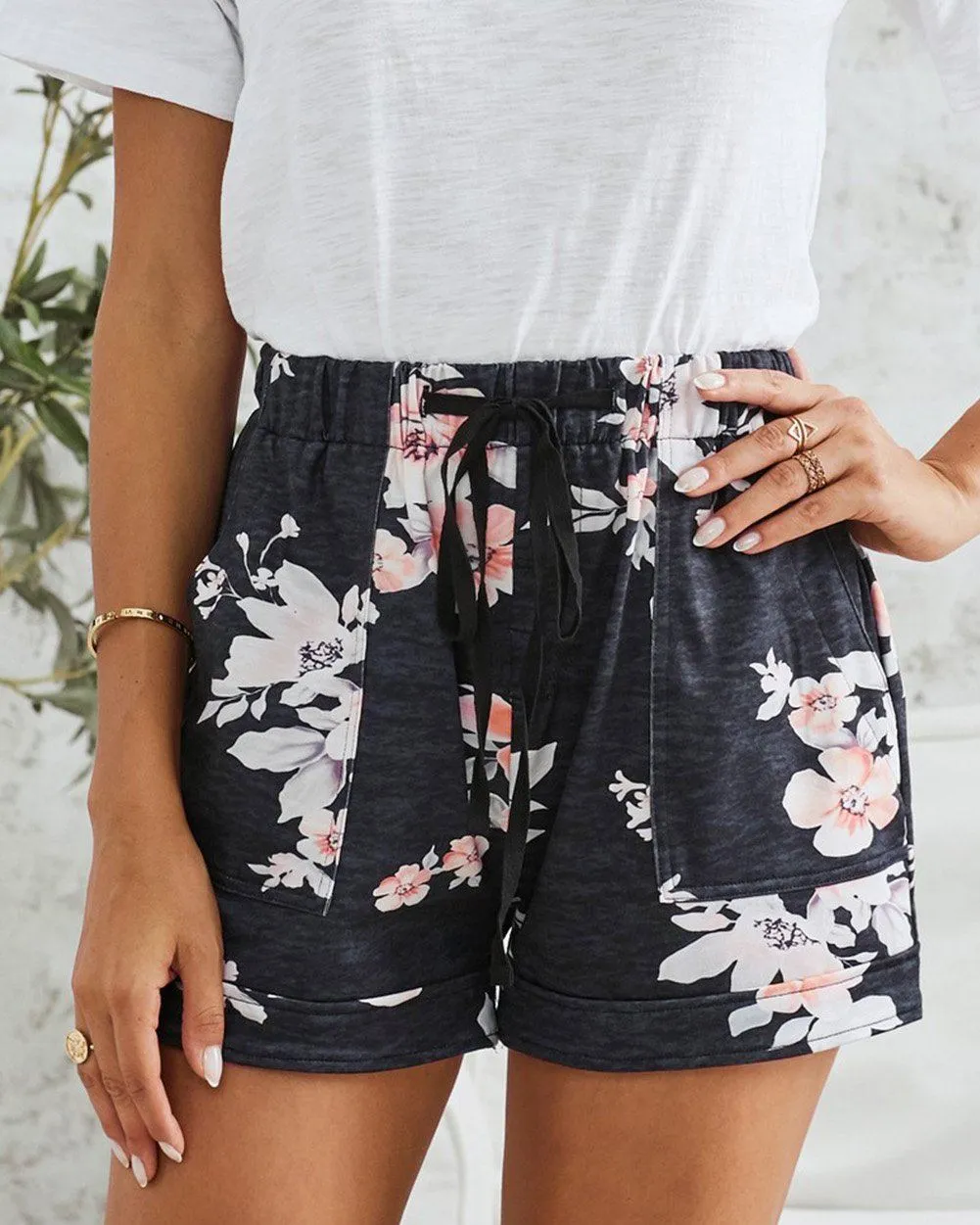 Secret Garden Tropical Print Tie-Front Shorts