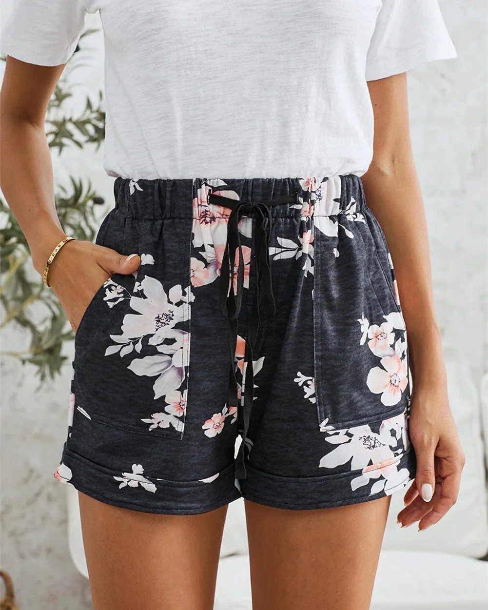 Secret Garden Tropical Print Tie-Front Shorts