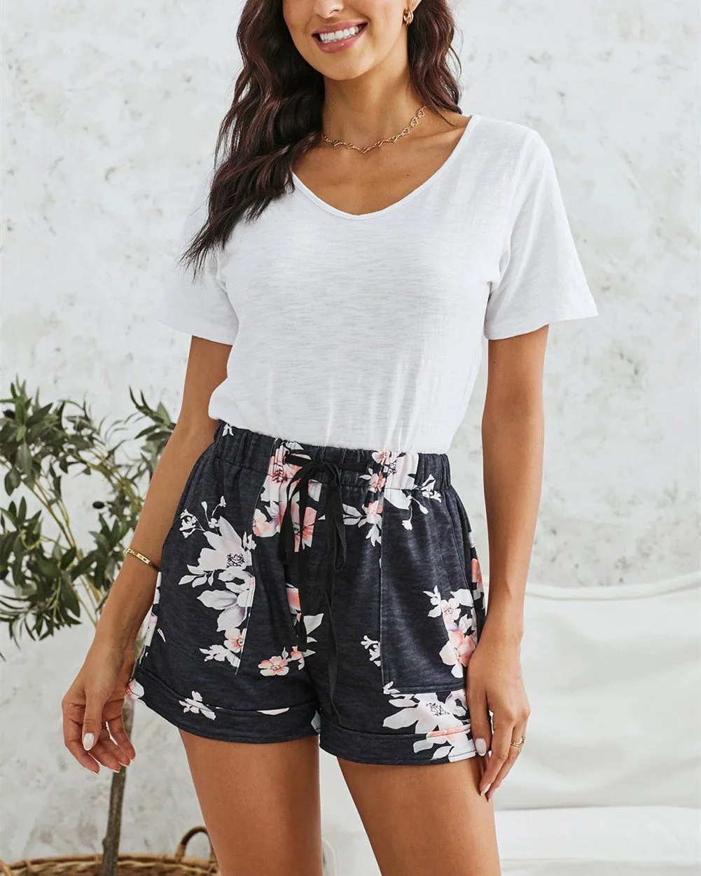 Secret Garden Tropical Print Tie-Front Shorts