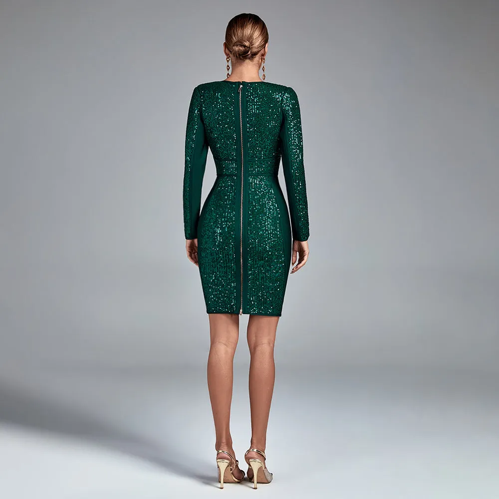 Sequined Deep V Mini Bandage Dress