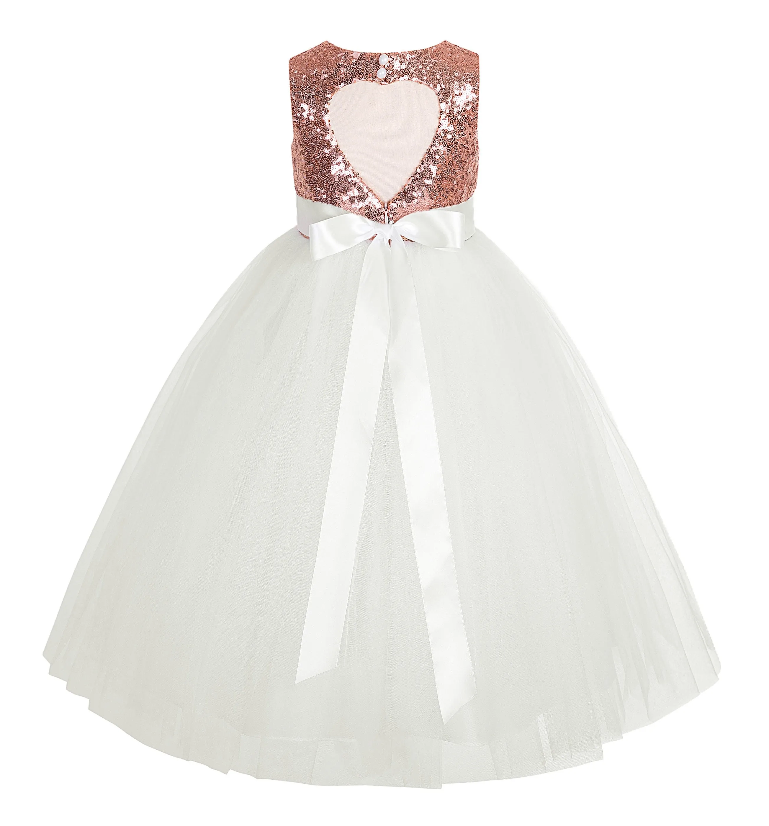 Sequins Heart Cutout Tulle Flower Girl Dress Junior Beauty Pageant Holiday Special Occasions 172seq(2)