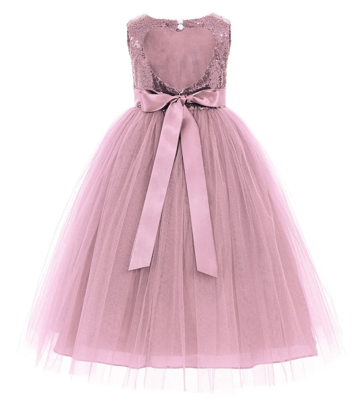 Sequins Heart Cutout Tulle Flower Girl Dress Junior Beauty Pageant Holiday Special Occasions 172seq(2)