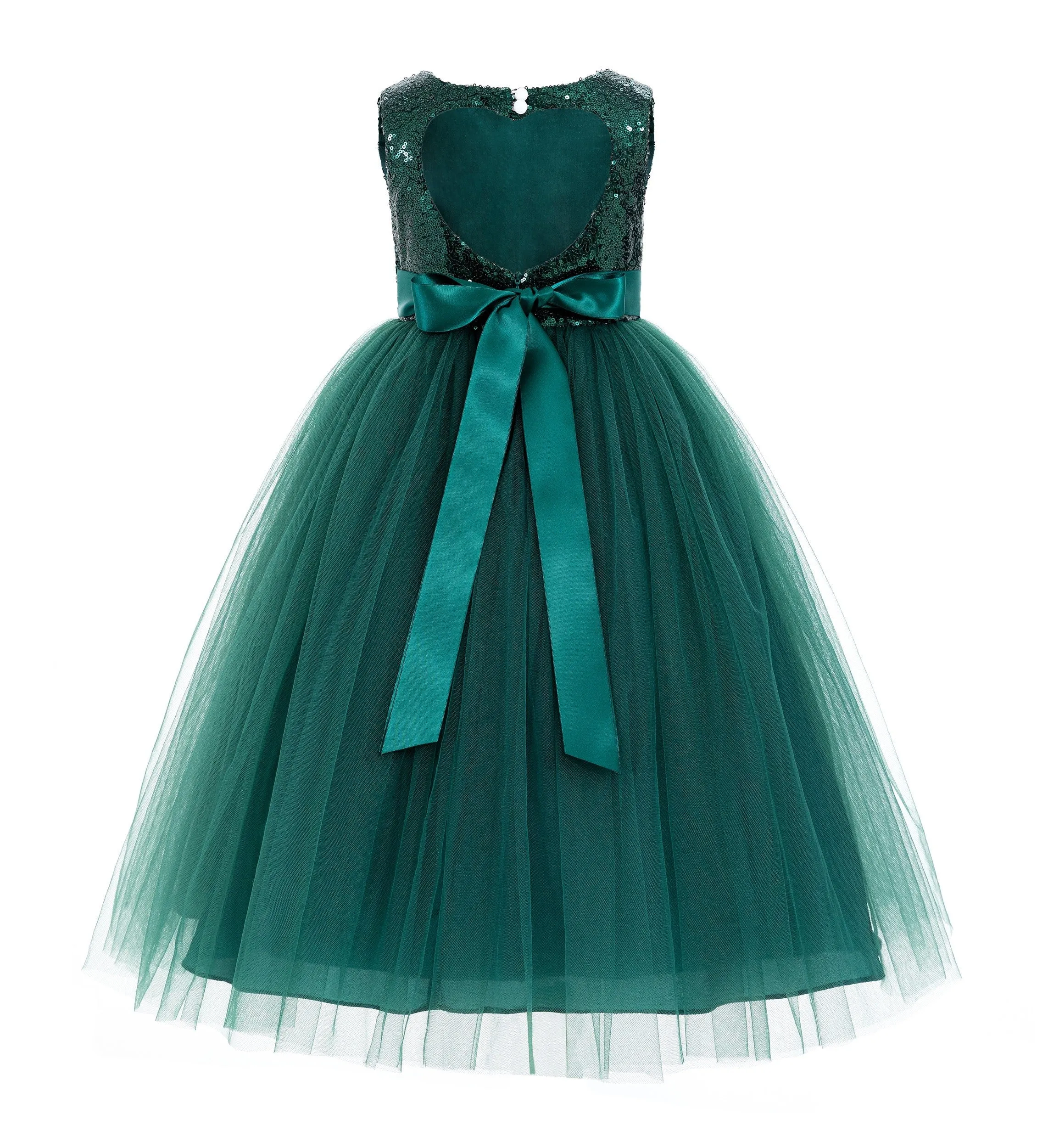 Sequins Heart Cutout Tulle Flower Girl Dress Junior Beauty Pageant Holiday Special Occasions 172seq(2)