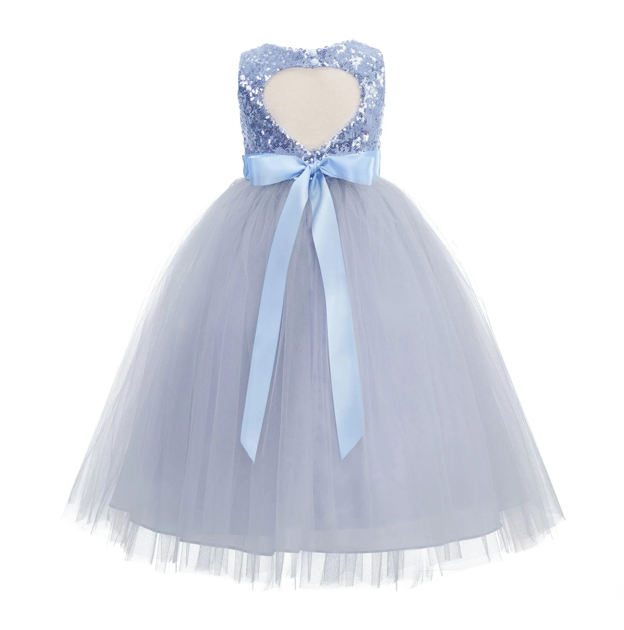 Sequins Heart Cutout Tulle Flower Girl Dress Junior Beauty Pageant Holiday Special Occasions 172seq(2)