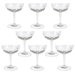 Set of 8 Antique French Crystal Champagne Coupes - Smoke